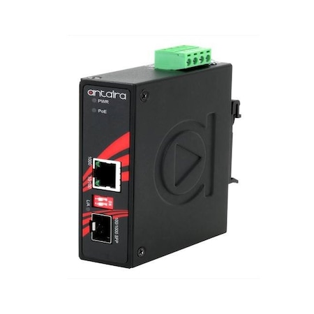 Antaira Compact Industrial Gigabit PoE+ Ethernet-to-Fiber Media Converter IMP-C1000-SFP-T